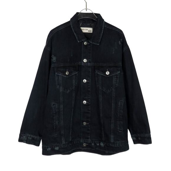 Pistola Distressed Denim Jacket with Star on Back XS/ Small - Picture 3 of 7